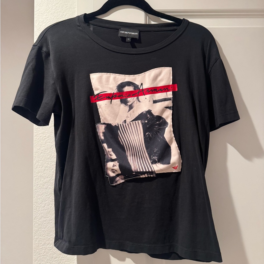 Emporio Armani Black Tee with Red Graphic